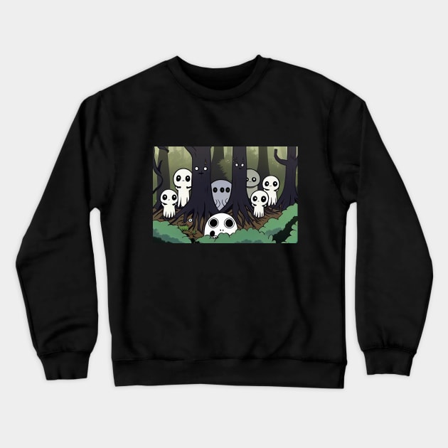 Kodama Family Japan Spirit Ghost in dense forest Crewneck Sweatshirt by KOTOdesign